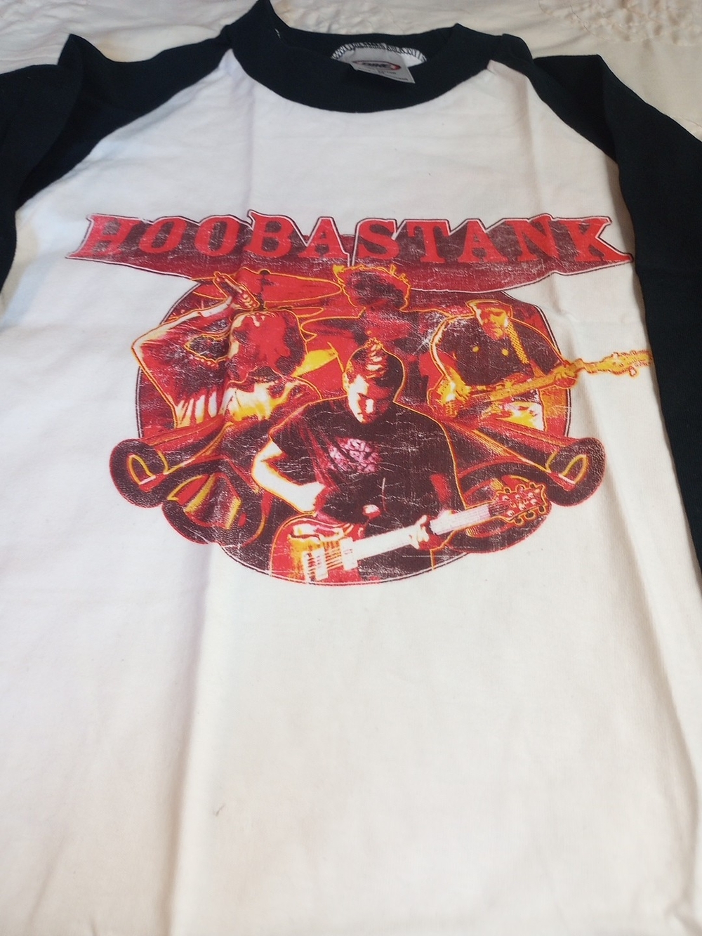 Hoobastank Band Graphic Raglan Jersey Tee Size Medium White with Black Sleeves